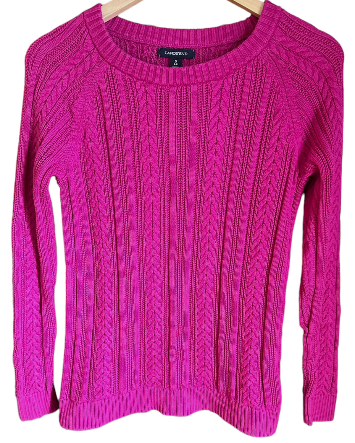 Cool Winter LANDS END amaranth cable knit crewneck sweater