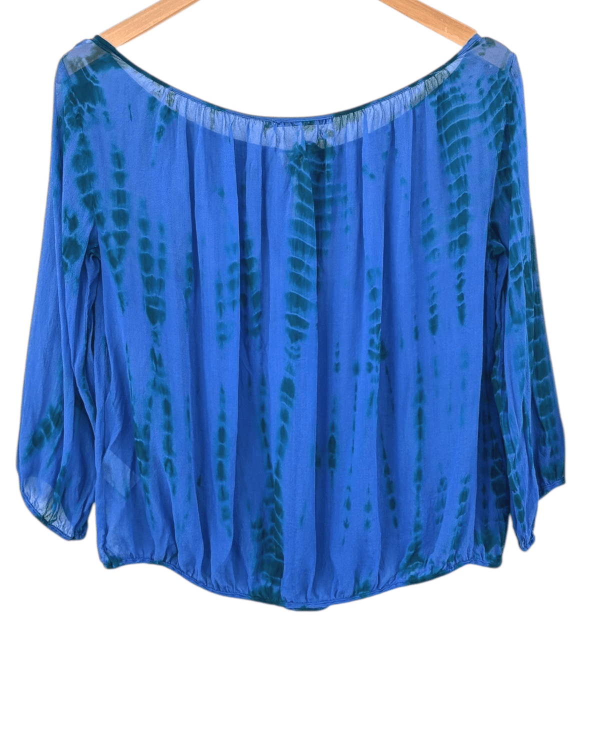 Cool Winter LANGUAGE tie dye wide split neck silk blouse