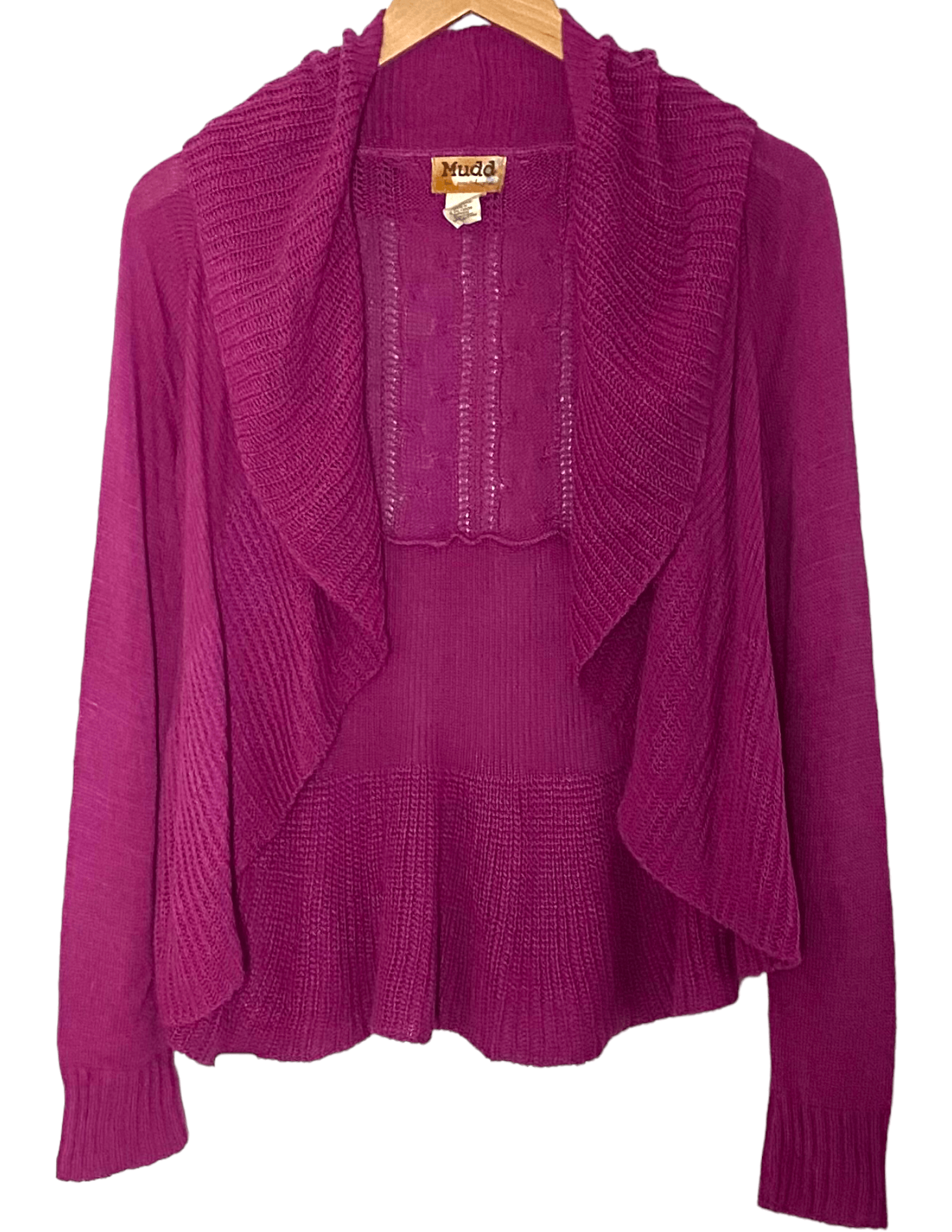 Cool Winter MUDD plum purple cable knit peplum open cardigan sweater