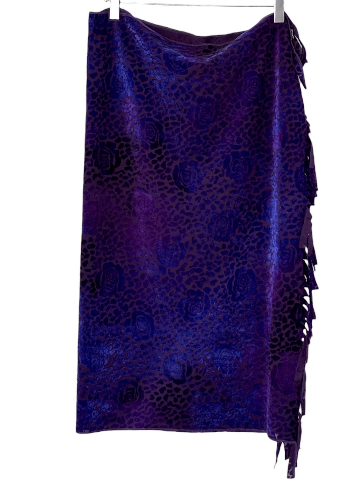 Cool Winter SCOPO rose print shimmer velvety fringe scarf