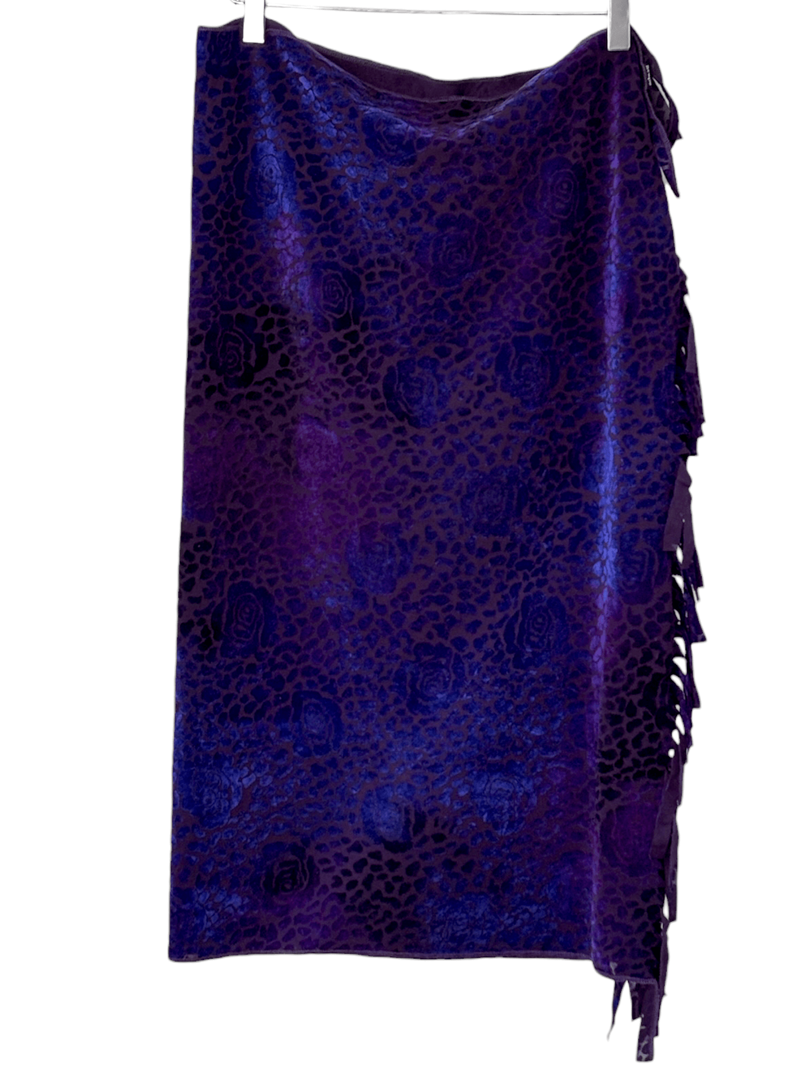 Cool Winter SCOPO rose print shimmer velvety fringe scarf