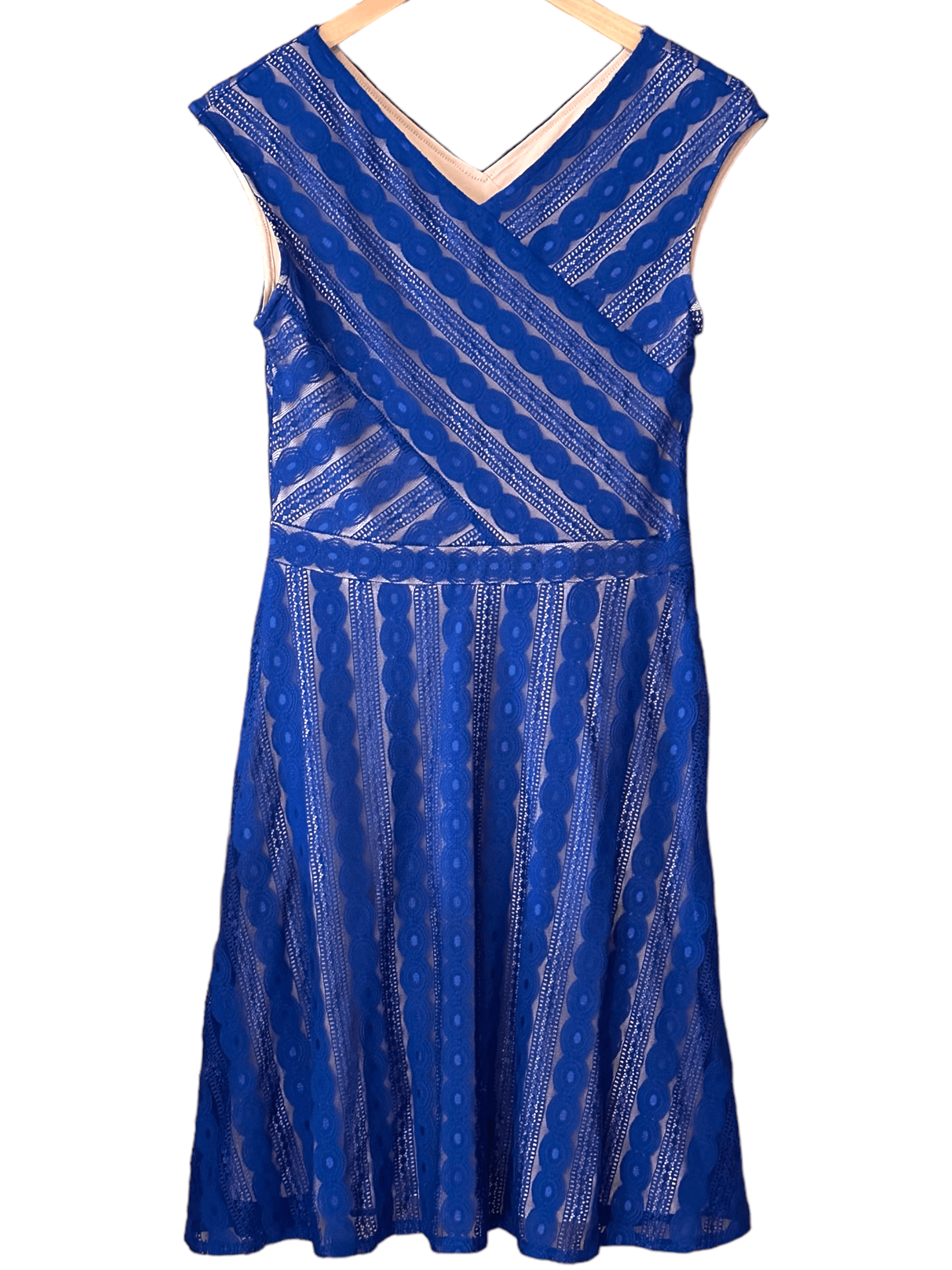 Cool Winter Cobalt Lace Sleeveless Skater Dress Cool Winter Cobalt Lace Sleeveless Skater Dress