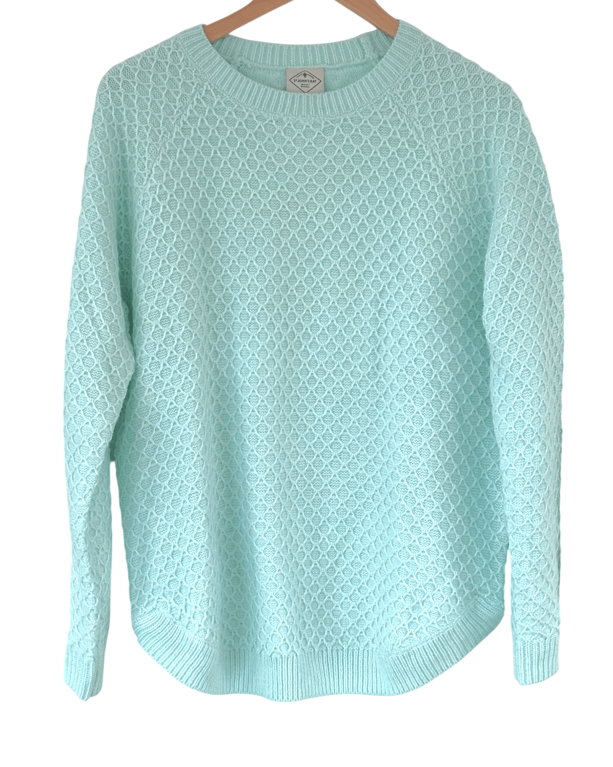Cool Winter ST JOHNS BAY mint candy crewneck lattice sweater