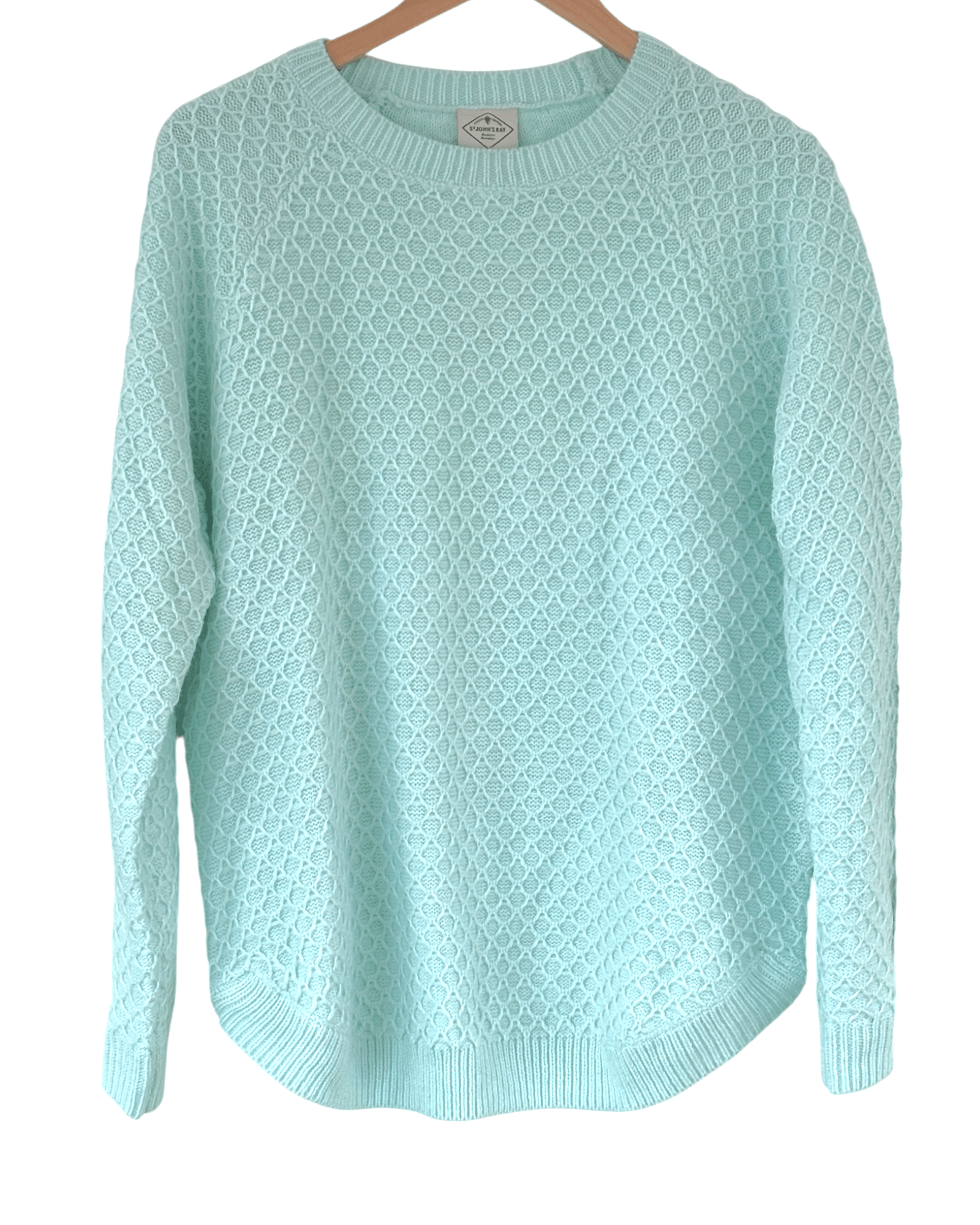 Cool Winter ST JOHNS BAY mint candy crewneck lattice sweater