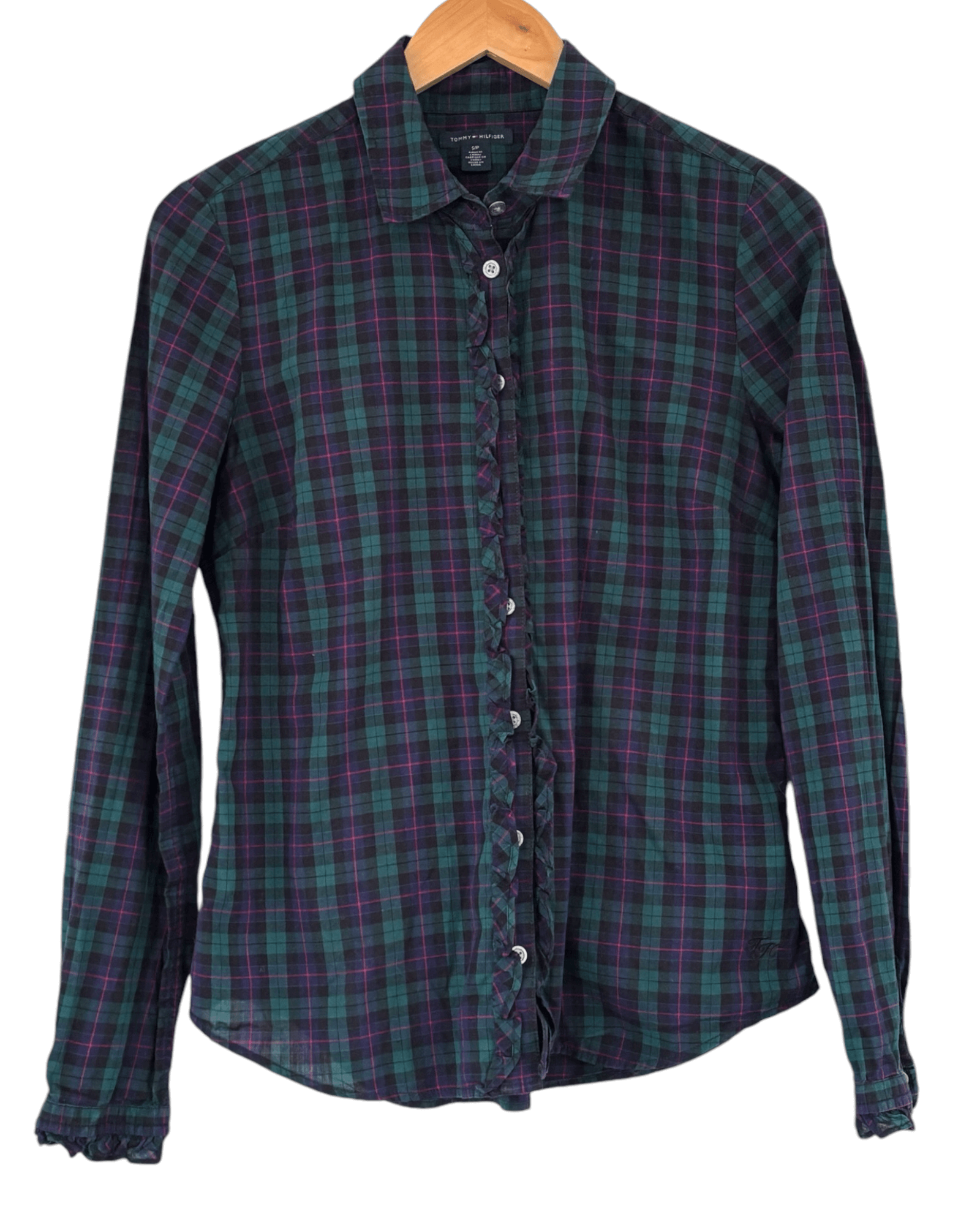 Cool Winter TOMMY HILFIGER plaid ruffle button-down shirt