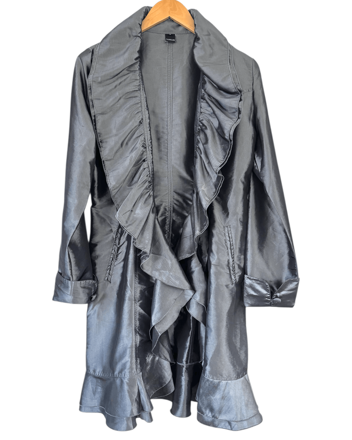 Cool Winter VAN KLEE stormy gray taffeta ruffle jacket