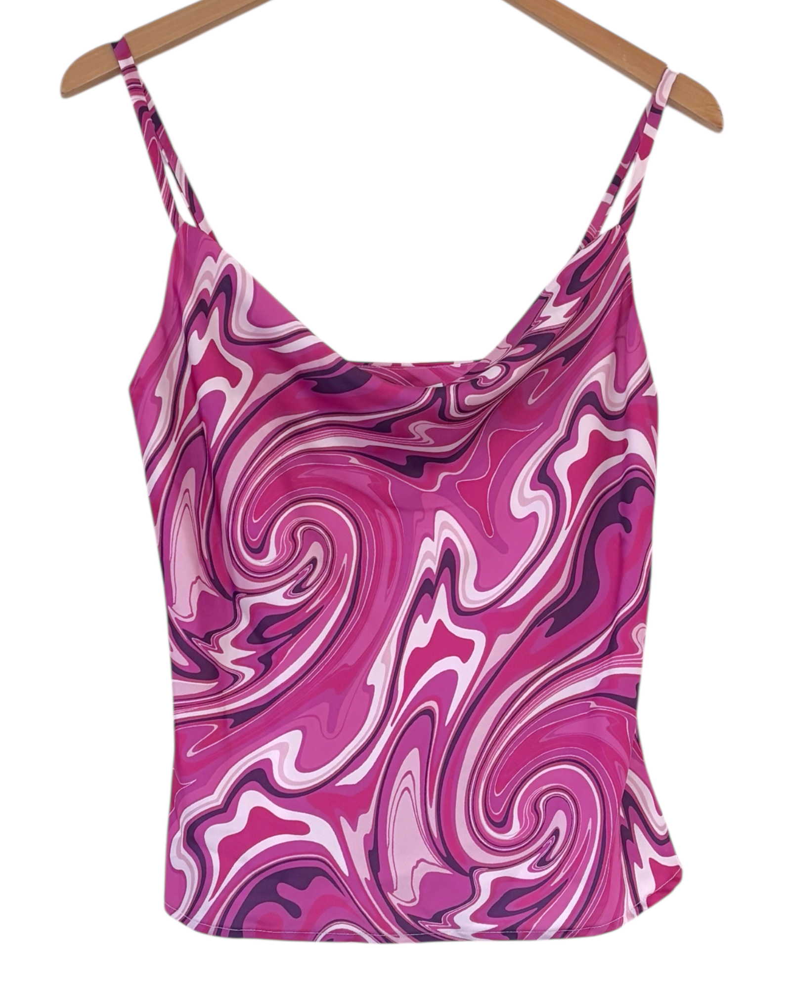 Cool Winter WAYF fuchsia swirl print cowl neck camisole