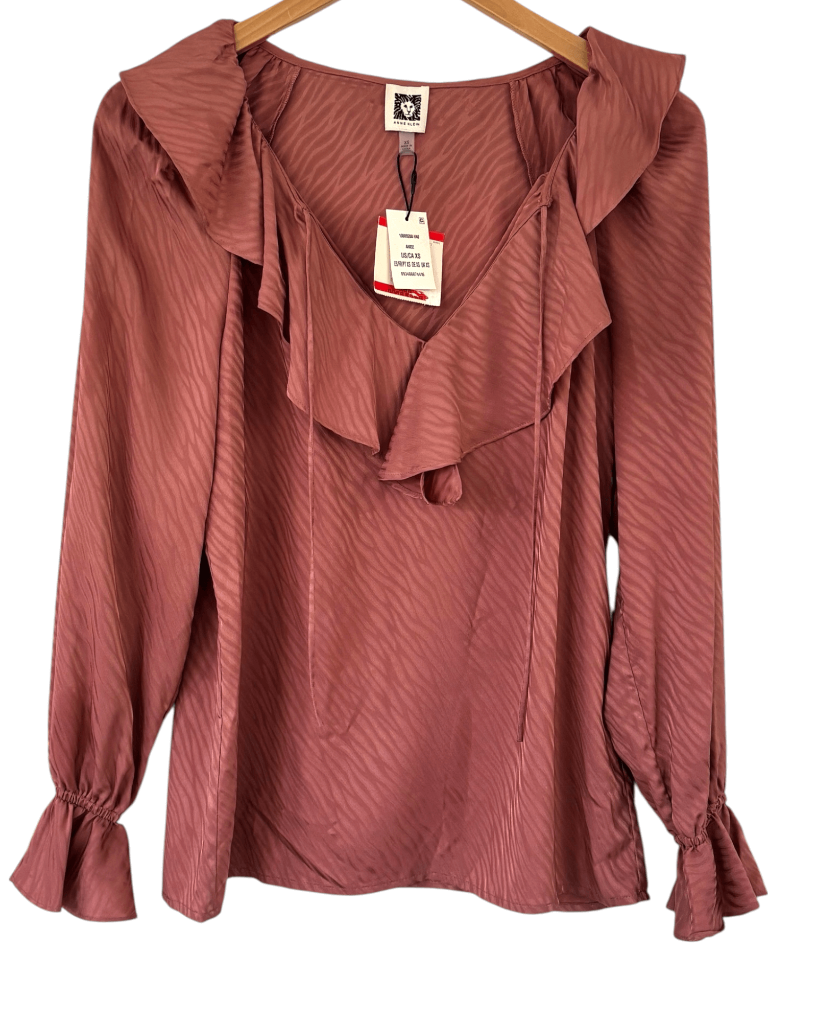 Dark Autumn ANNE KLEIN savanna tonal wave ruffle blouse 