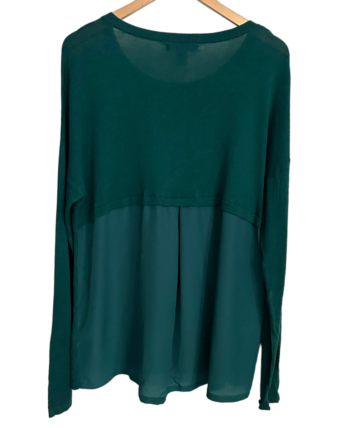 Dark Autumn AUGUST SILK bottle green mixed media pocket sweater