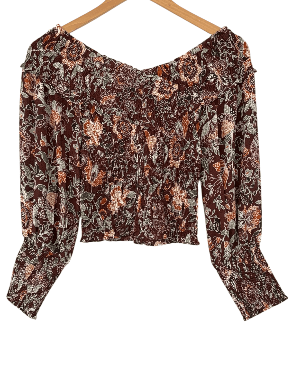 Dark Autumn BB DAKOTA by STEVE MADDEN floral smocked criss-cross top