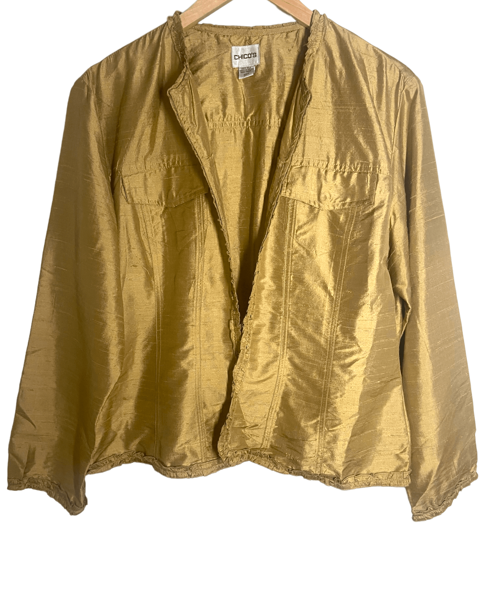 Dark Autumn CHICO'S gold silk ruffle jacket