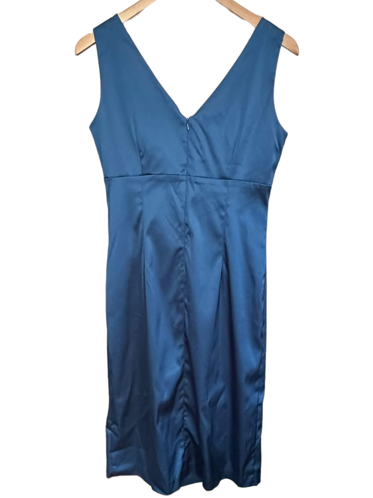 Dark Autumn DONNA RICCO NEW YORK peacock blue satin touched waist midi dress