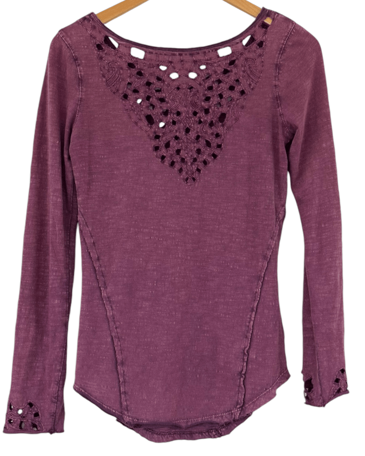 Dark Autumn FREE PEOPLE aubergine embroidered mosaic cut-out top