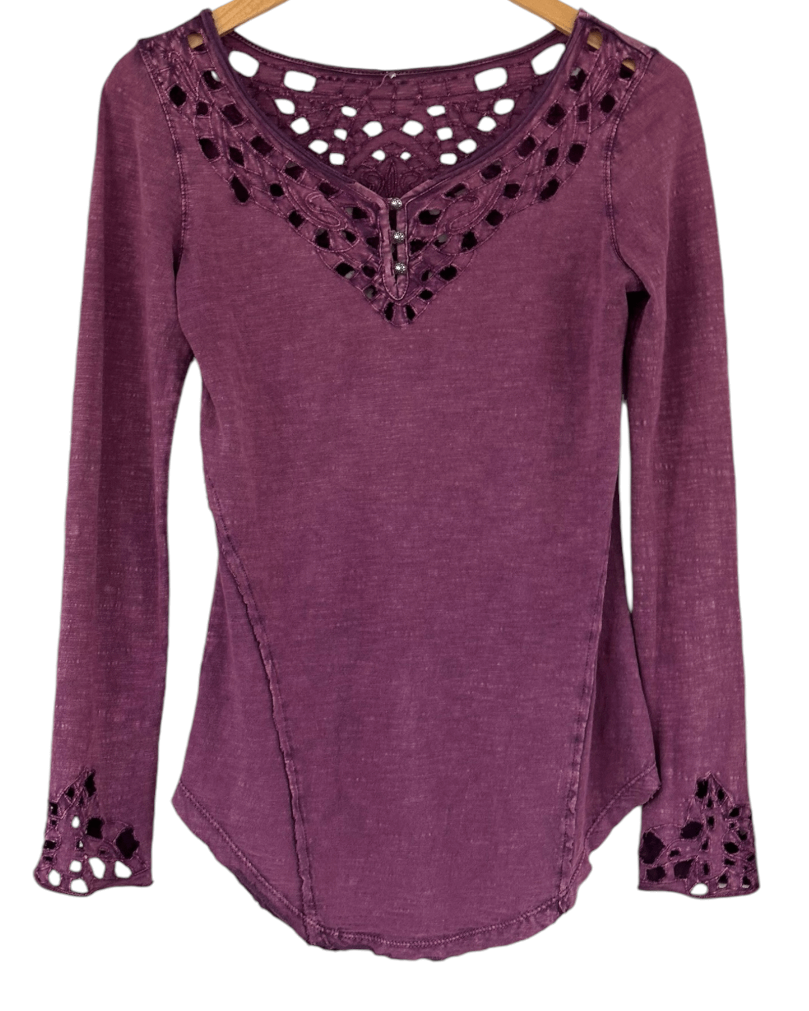 Dark Autumn FREE PEOPLE aubergine embroidered mosaic cut-out top