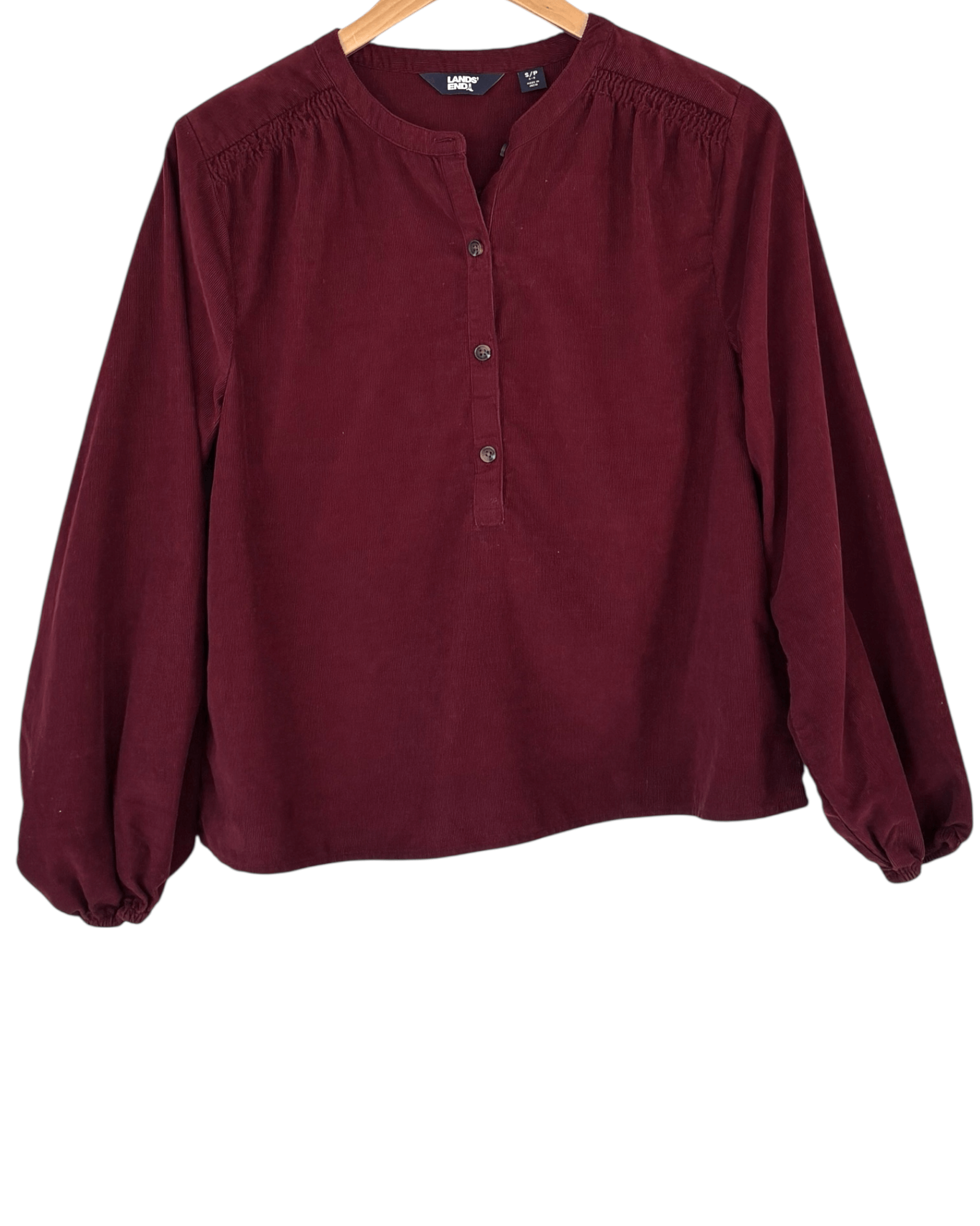 Dark Autumn LANDS' END claret corduroy split-neck pullover shirt