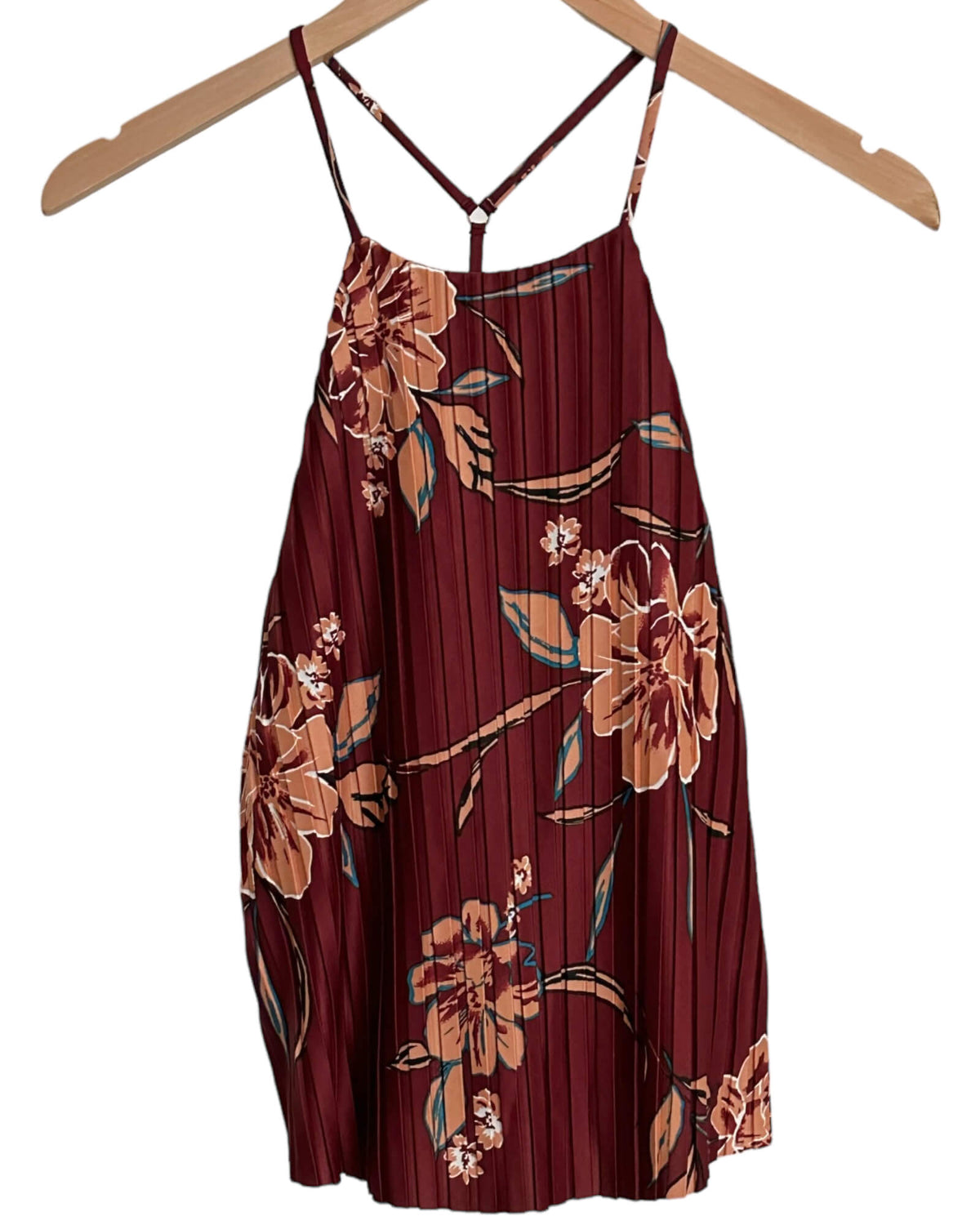 Dark Autumn LEITH pleated floral print y-back top