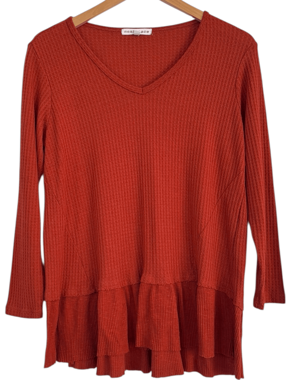 Dark Autumn MESH + LACE toasted yam waffle knit peplum pullover