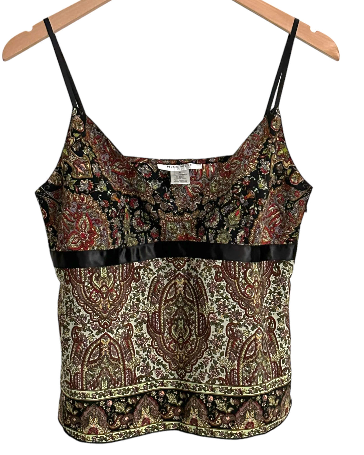 Dark Autumn NINE WEST damask print ribbon camisole