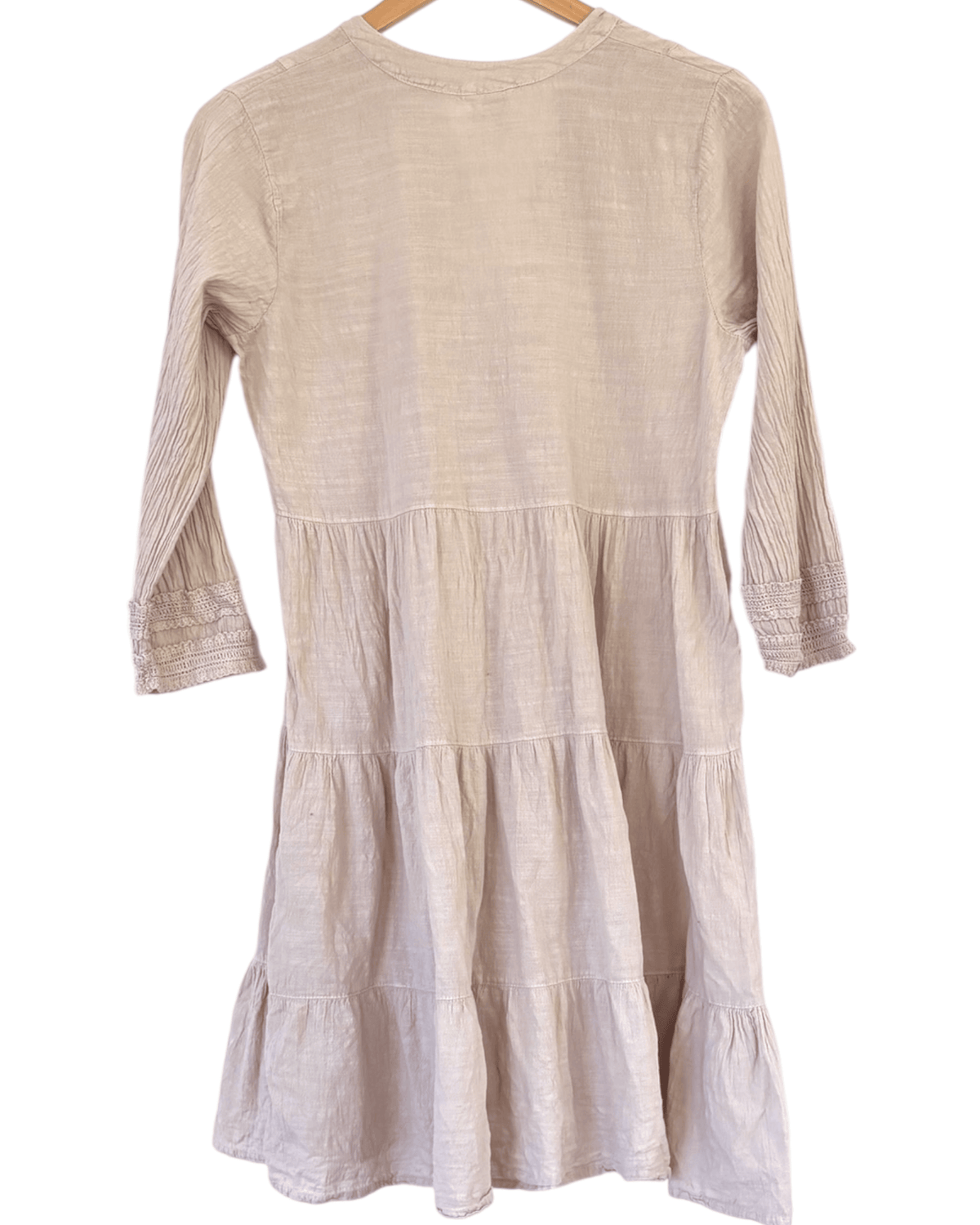 Dark Autumn BLANCO putty tiered crochet lace dress