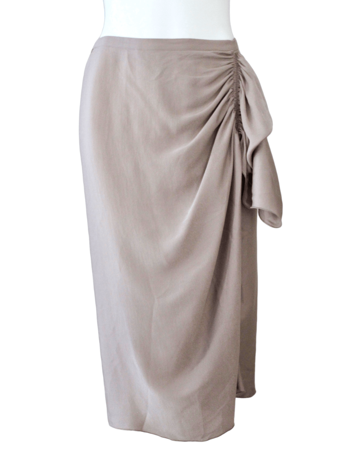 Warm Autumn putty gray ruffle midi skirt