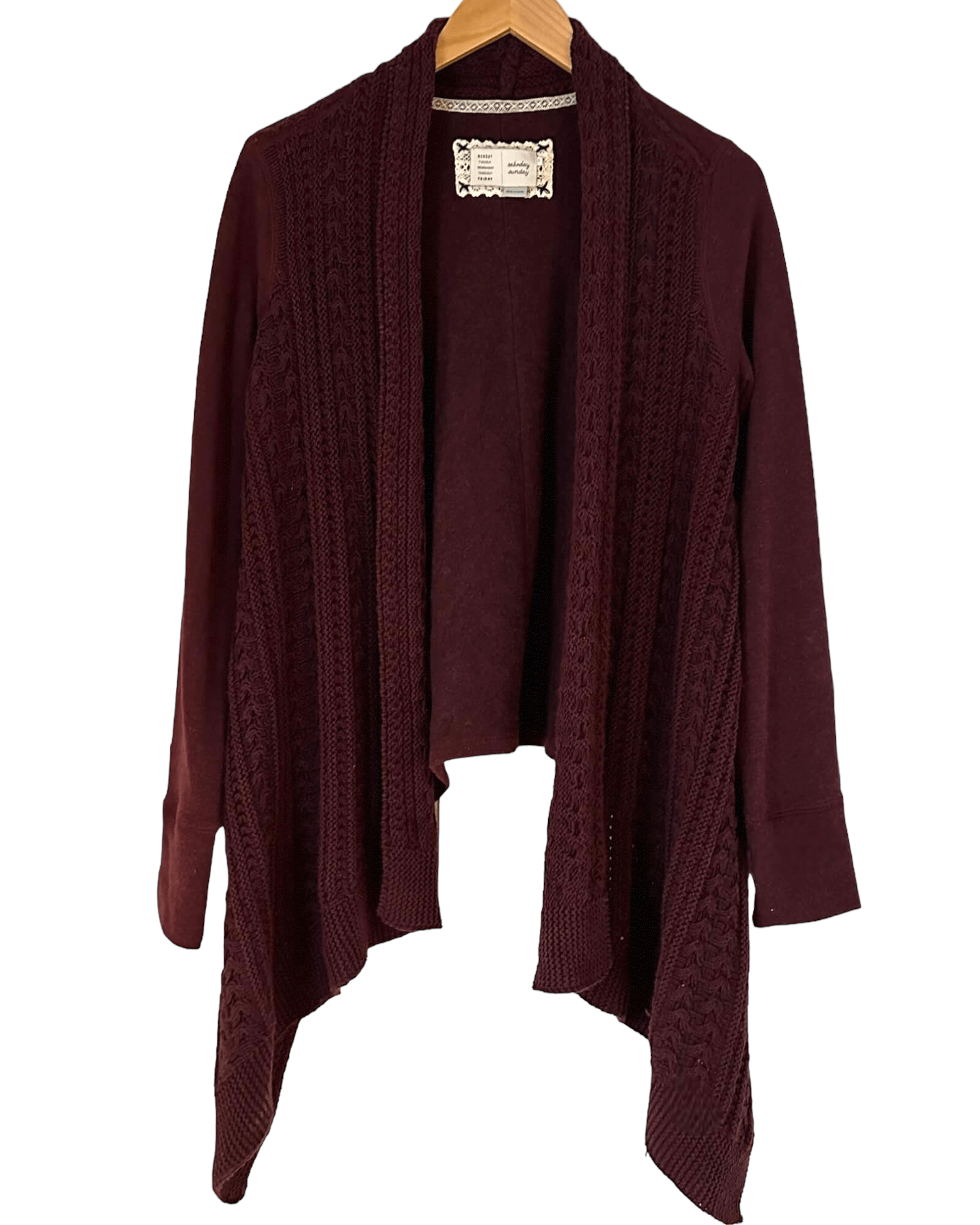 Dark Autumn SATURDAY SUNDAY for ANTHROPOLOGIE burgundy Neela open cardigan sweater