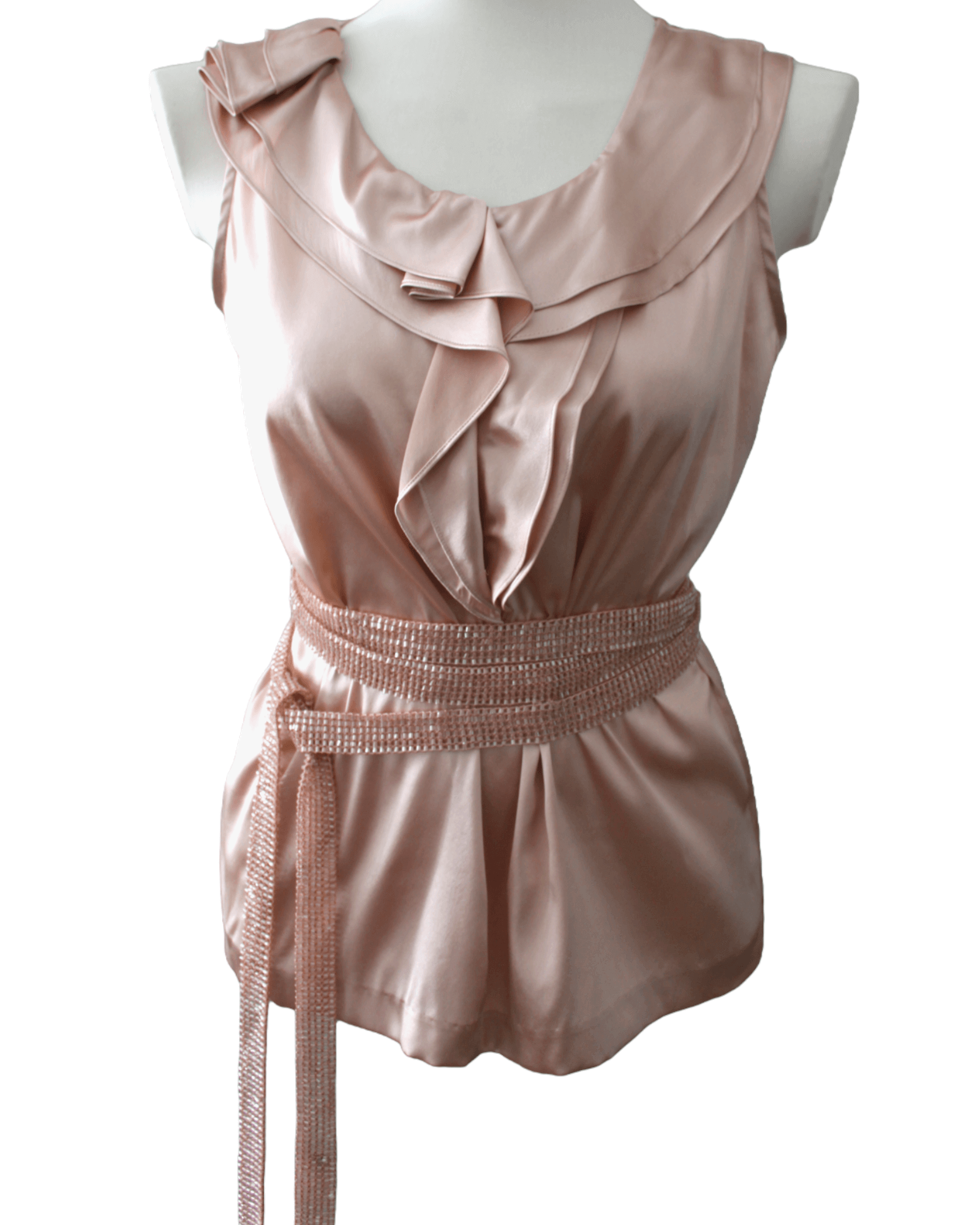 Dark Autumn TALBOTS champagne pink sleeveless ruffle blouse