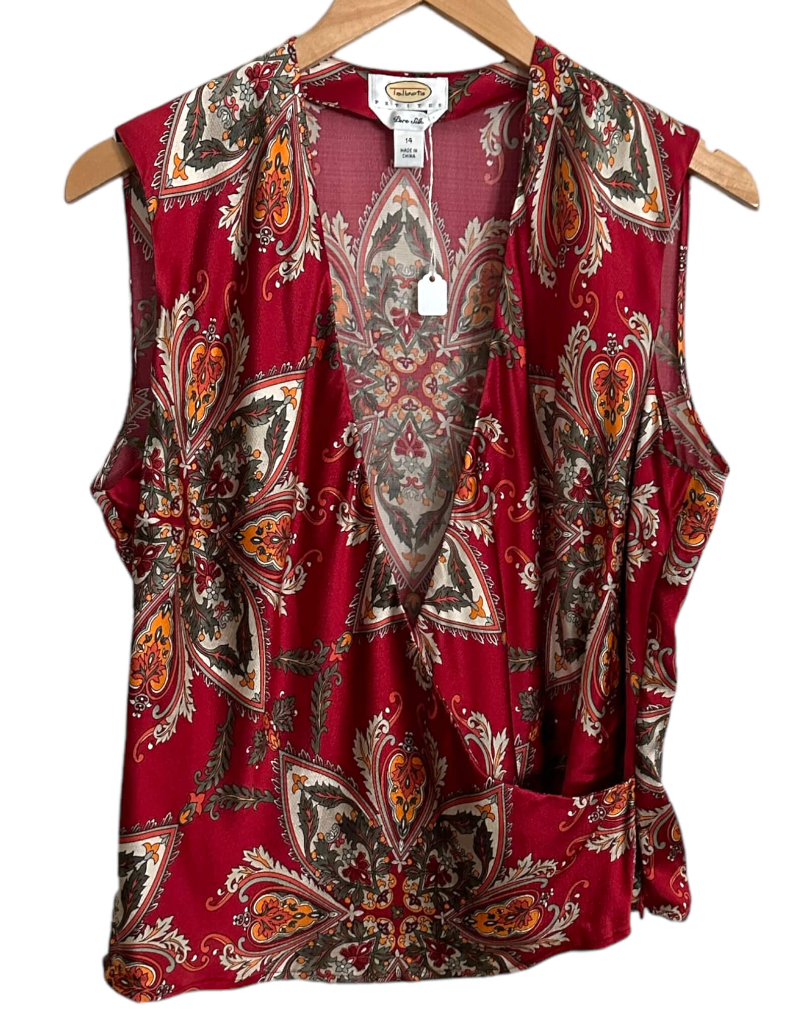 Dark Autumn TALBOTS pint silk cross front blouse