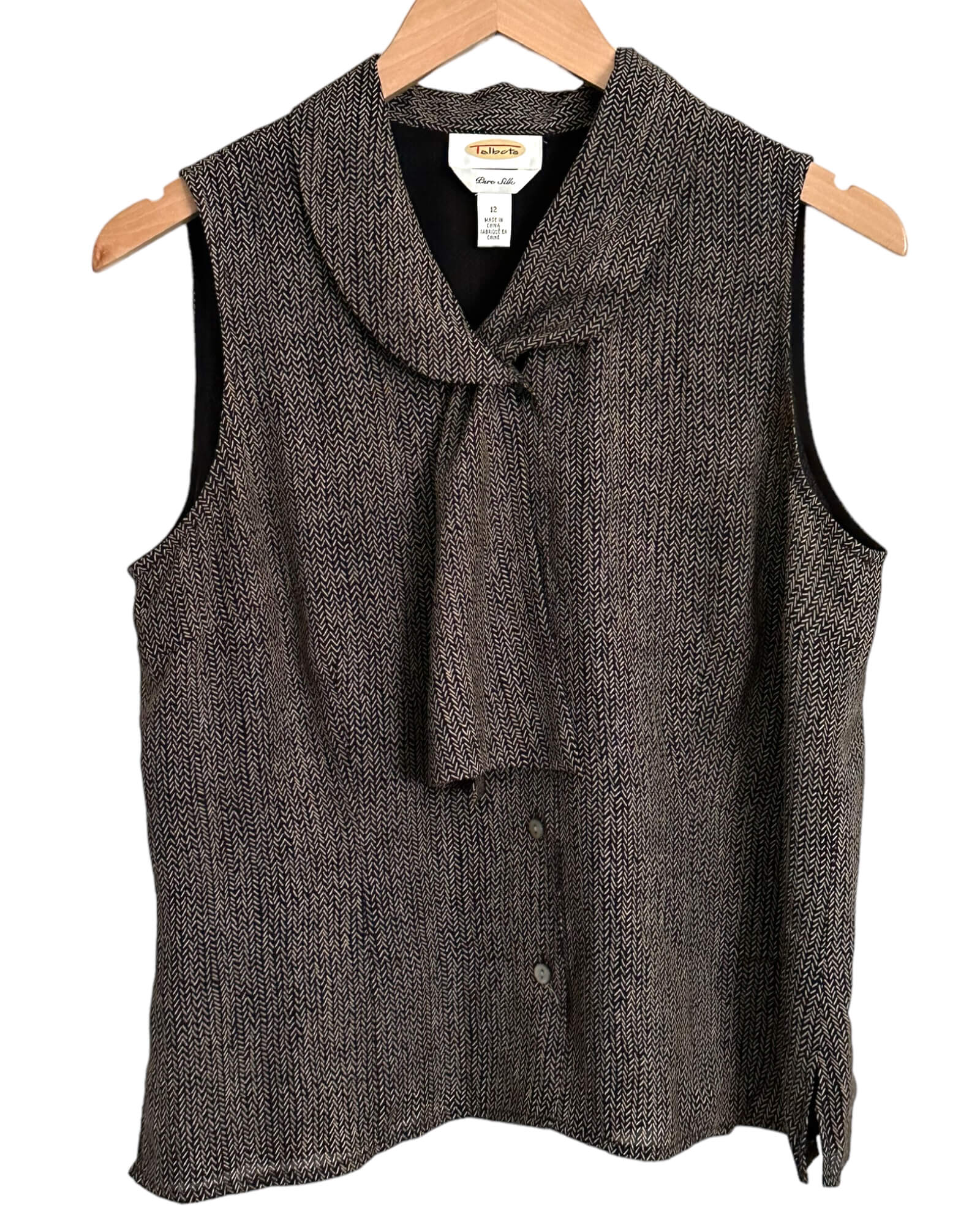 Dark Autumn TALBOTS print silk sash sleeveless blouse