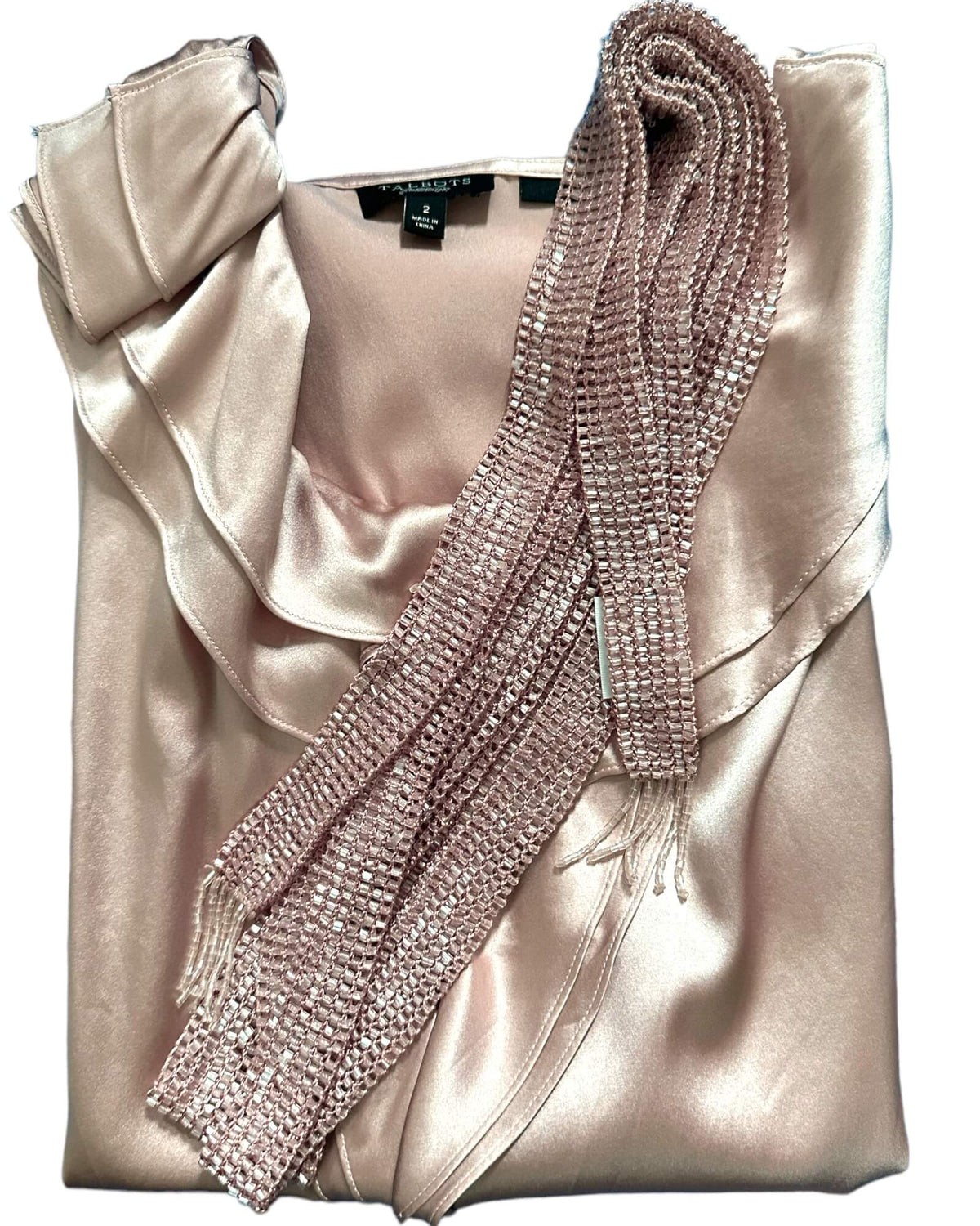 Dark Autumn TALBOTS silk ruffle jewel belted blouse