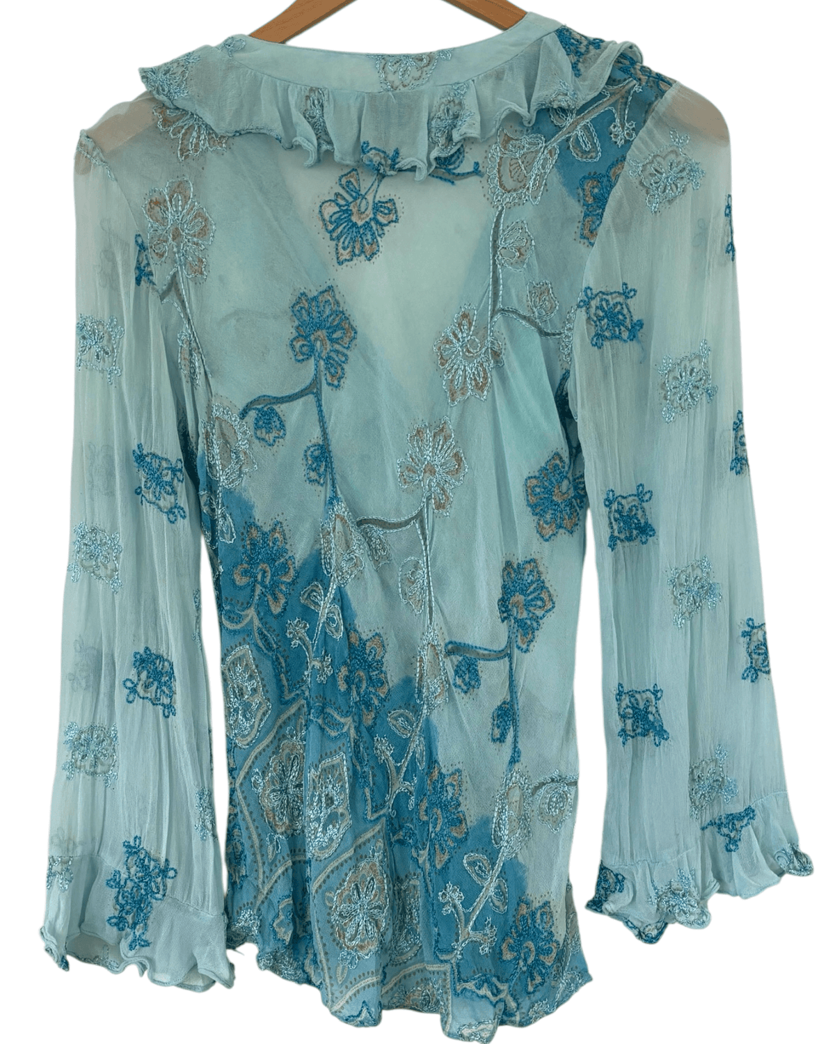 Dark Autumn TRILOGY floral embroidery sheer ruffle blouse