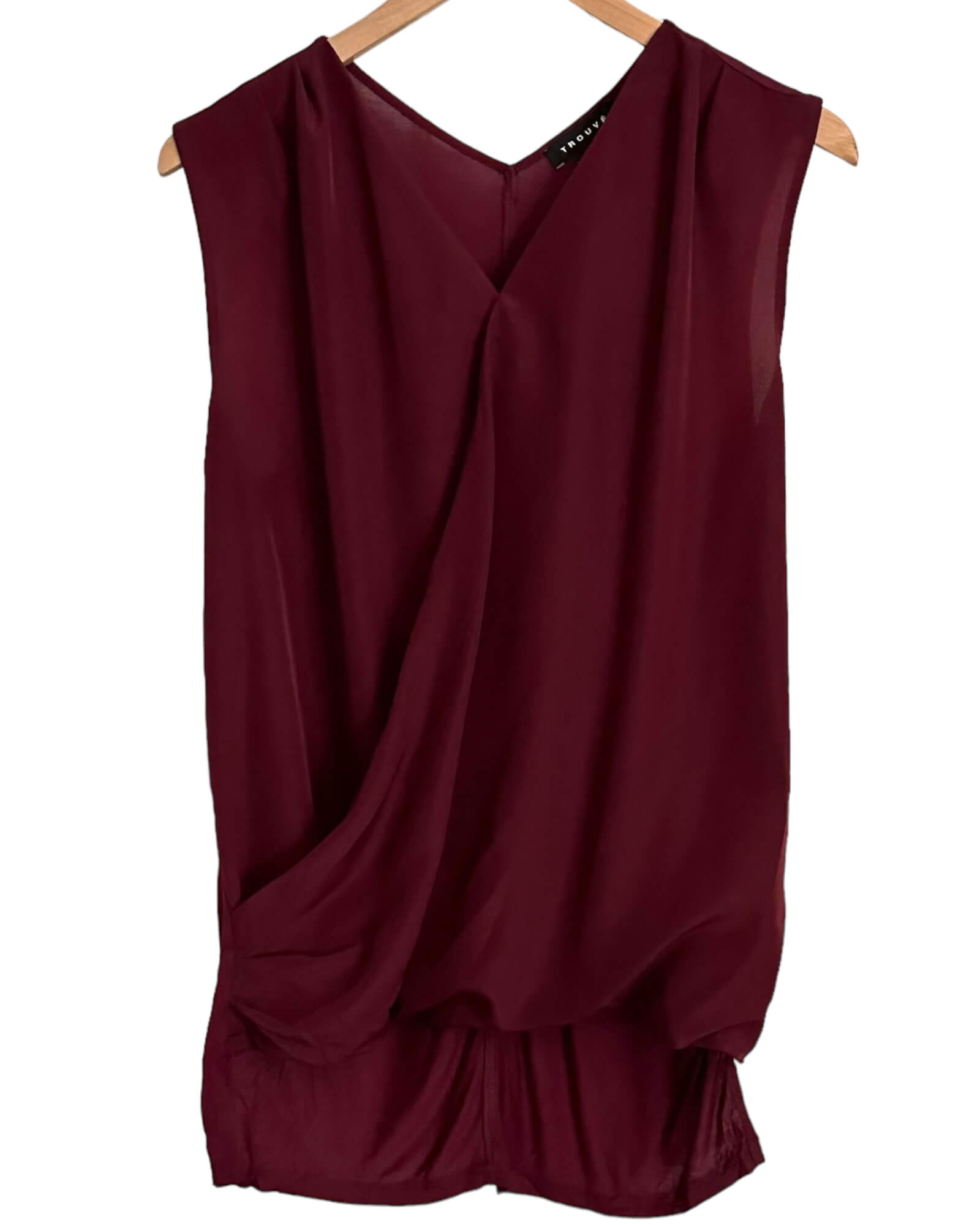 Dark Autumn TROUVE burgundy red sleeveless faux-wrap blouse