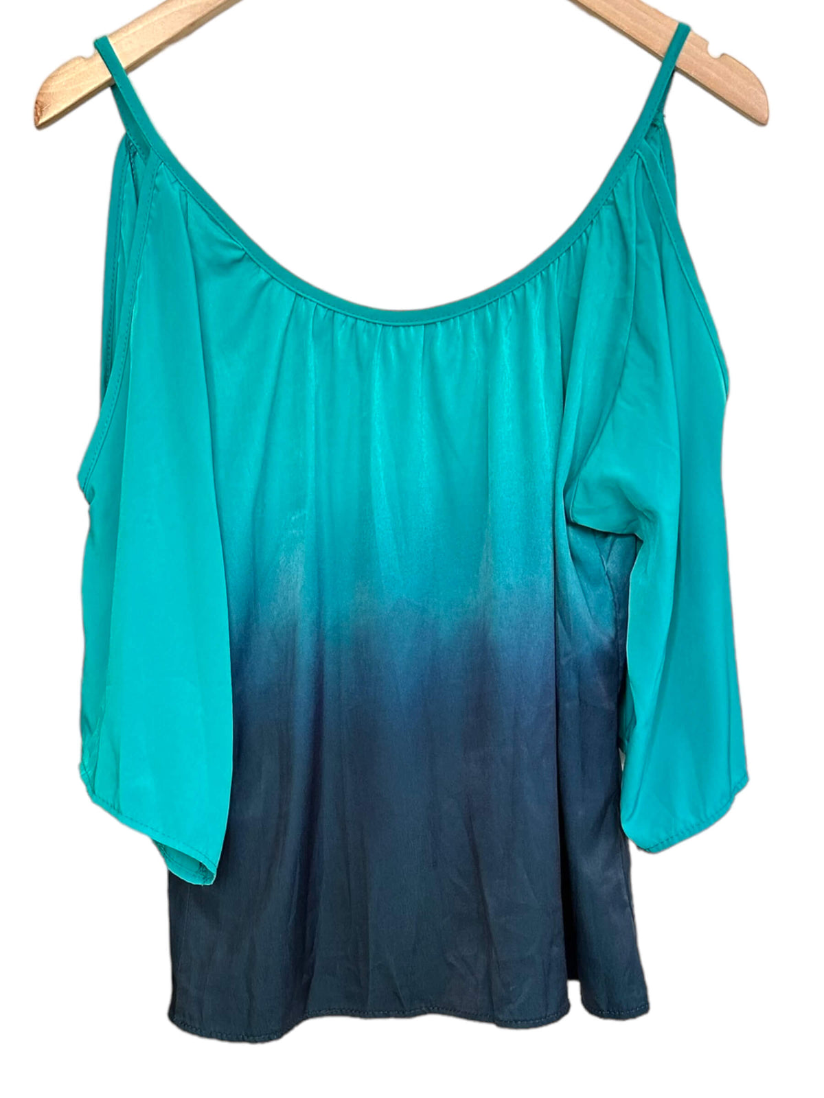 Dark Autumn VINTAGE HAVANA for ANTHROPOLOGIE green and blue ombre cold shoulder top