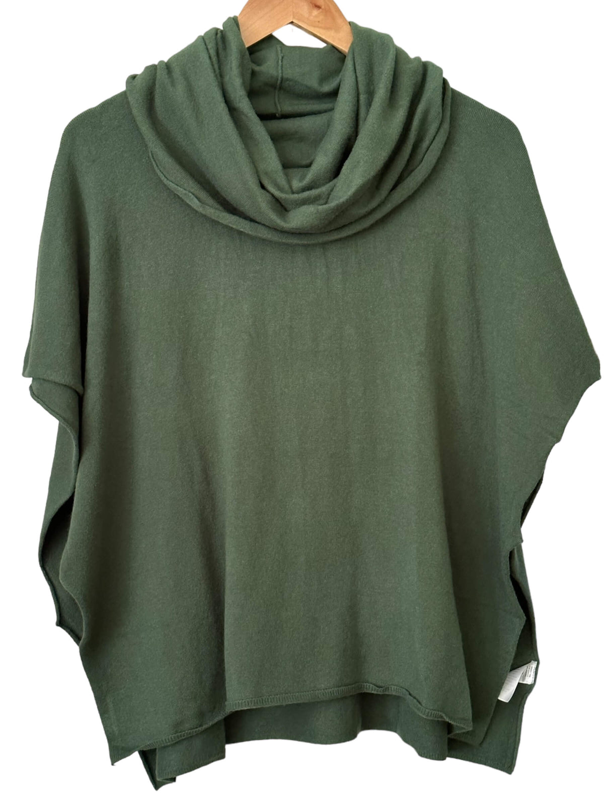 Dark Autumn WOVEN HEART olive green cowl neck poncho
