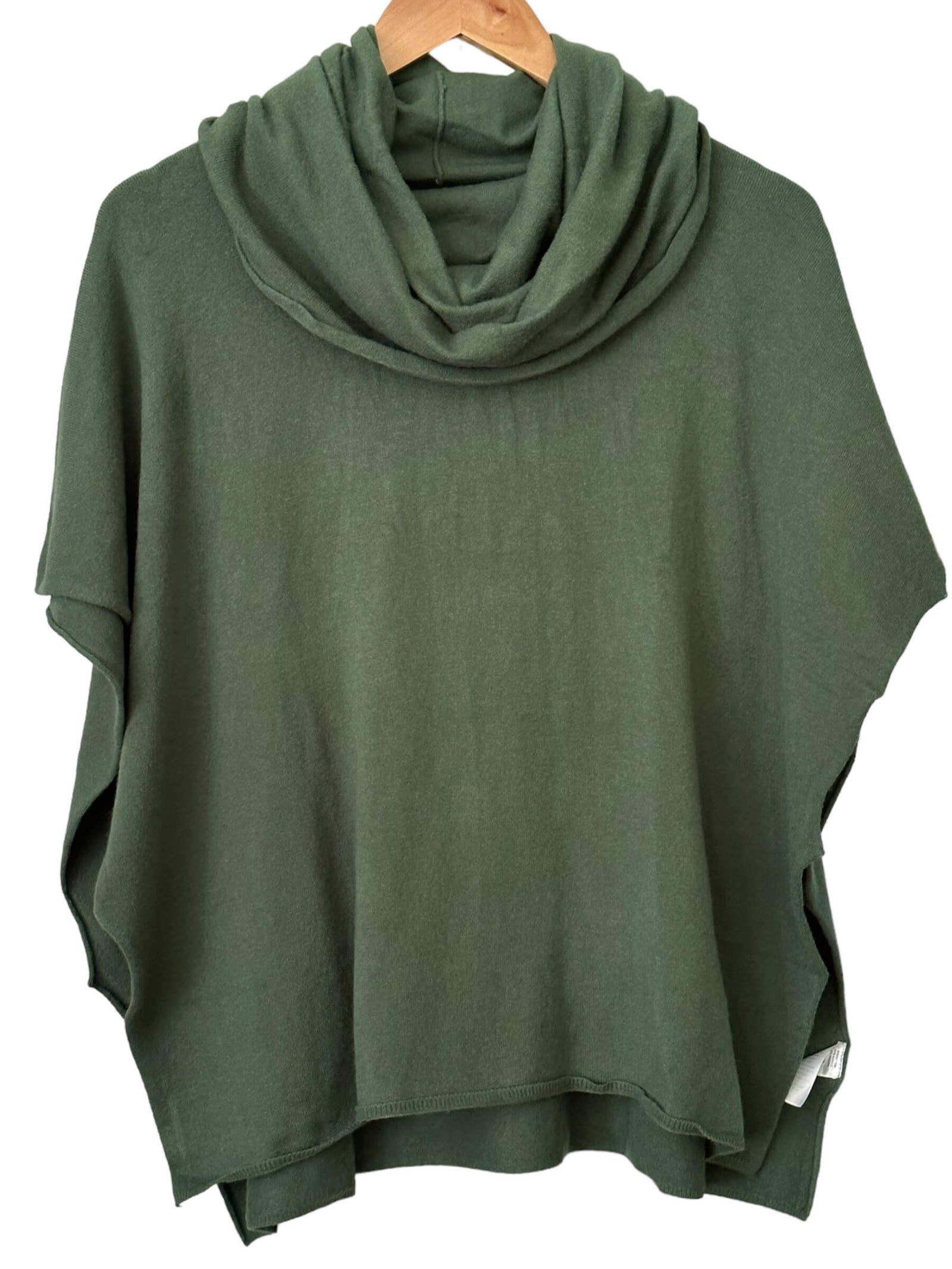 Dark Autumn WOVEN HEART olive green cowl neck poncho