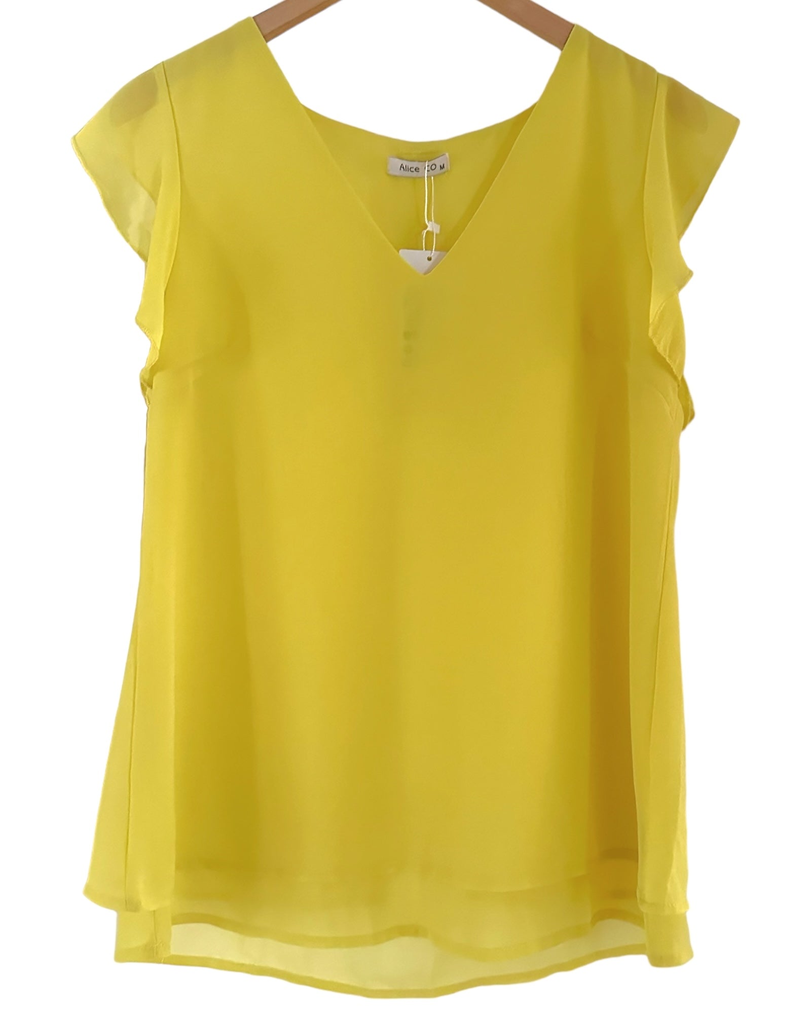 Dark Winter ALICE CO icterine yellow split-back flutter sleeve blouse