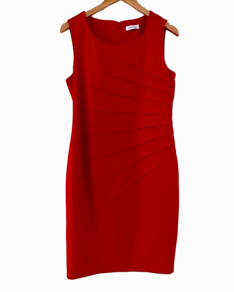 Dark Winter CALVIN KLEIN cranberry red starburst sleeveless sheath dress