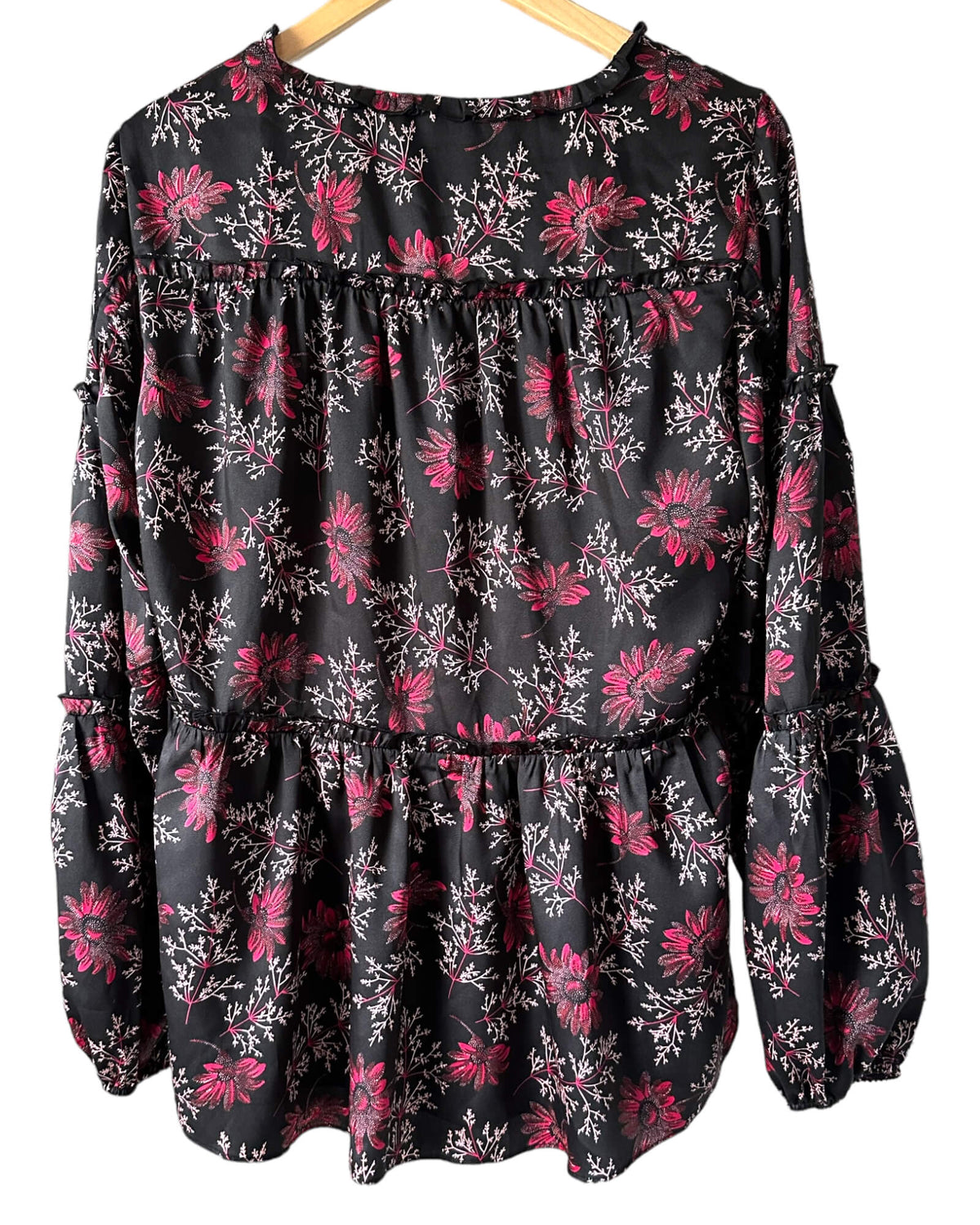 Dark Winter Wildflower Print Ruffle Blouse
