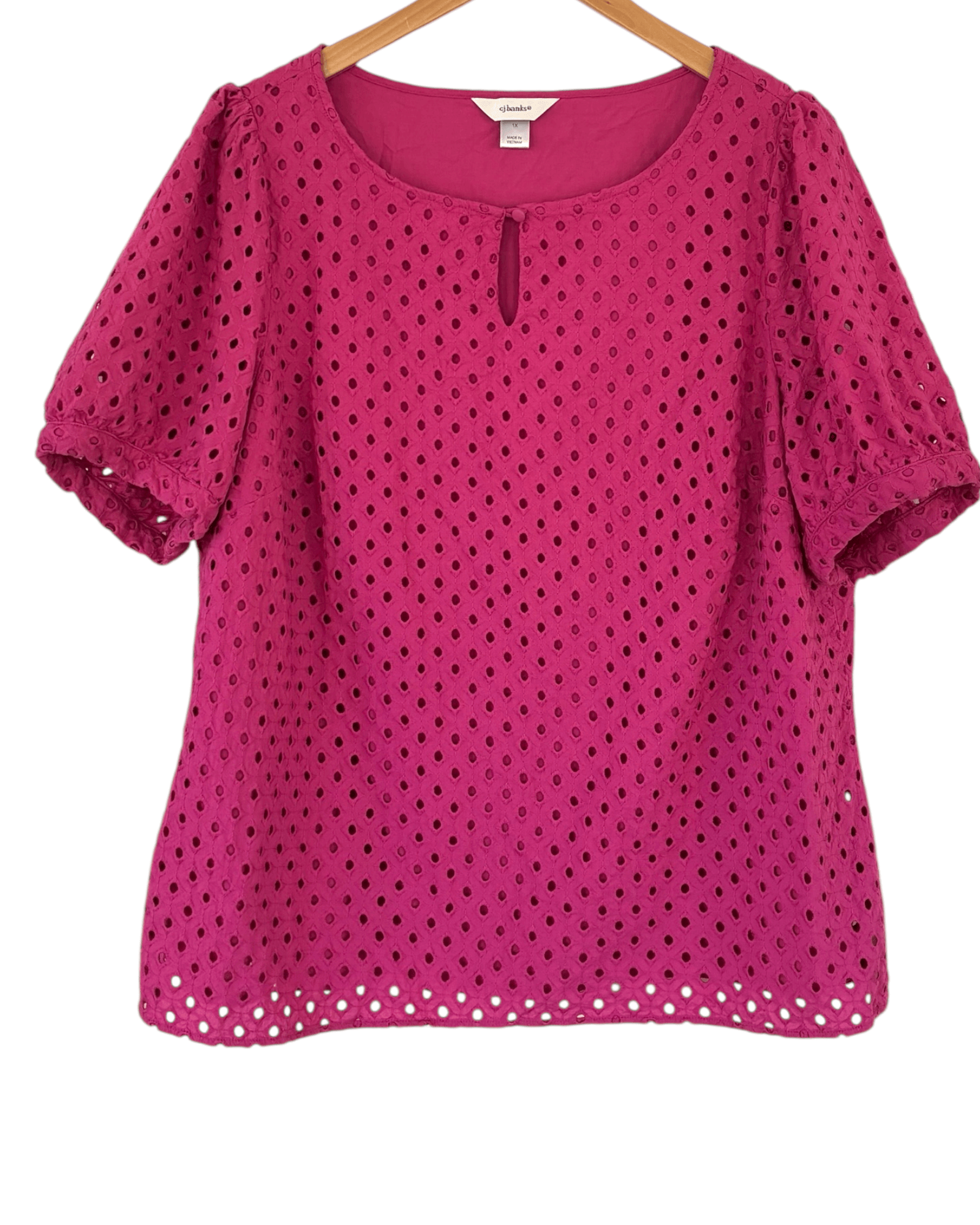 Dark Winter CJ BANKS twinberry short sleeve eyelet keyhole top