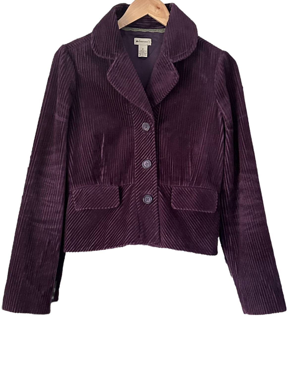 Dark Winter ELEVENSES for ANTHROPOLOGIE eggplant purple corduroy crop jacket