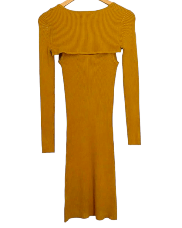 Dark Winter Gold Ribbed Midi Dress and Shrug Set Dark Winter Gold Ribbed Midi Dress and Shrug Set