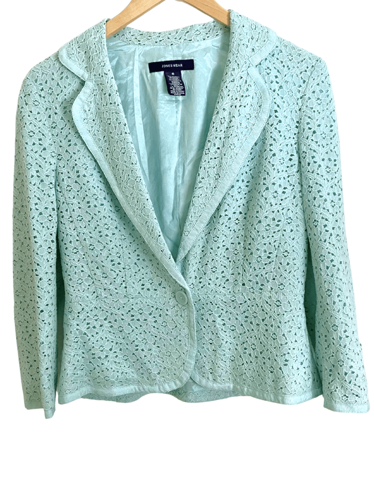 Dark Winter JONES WEAR icy mint lace blazer