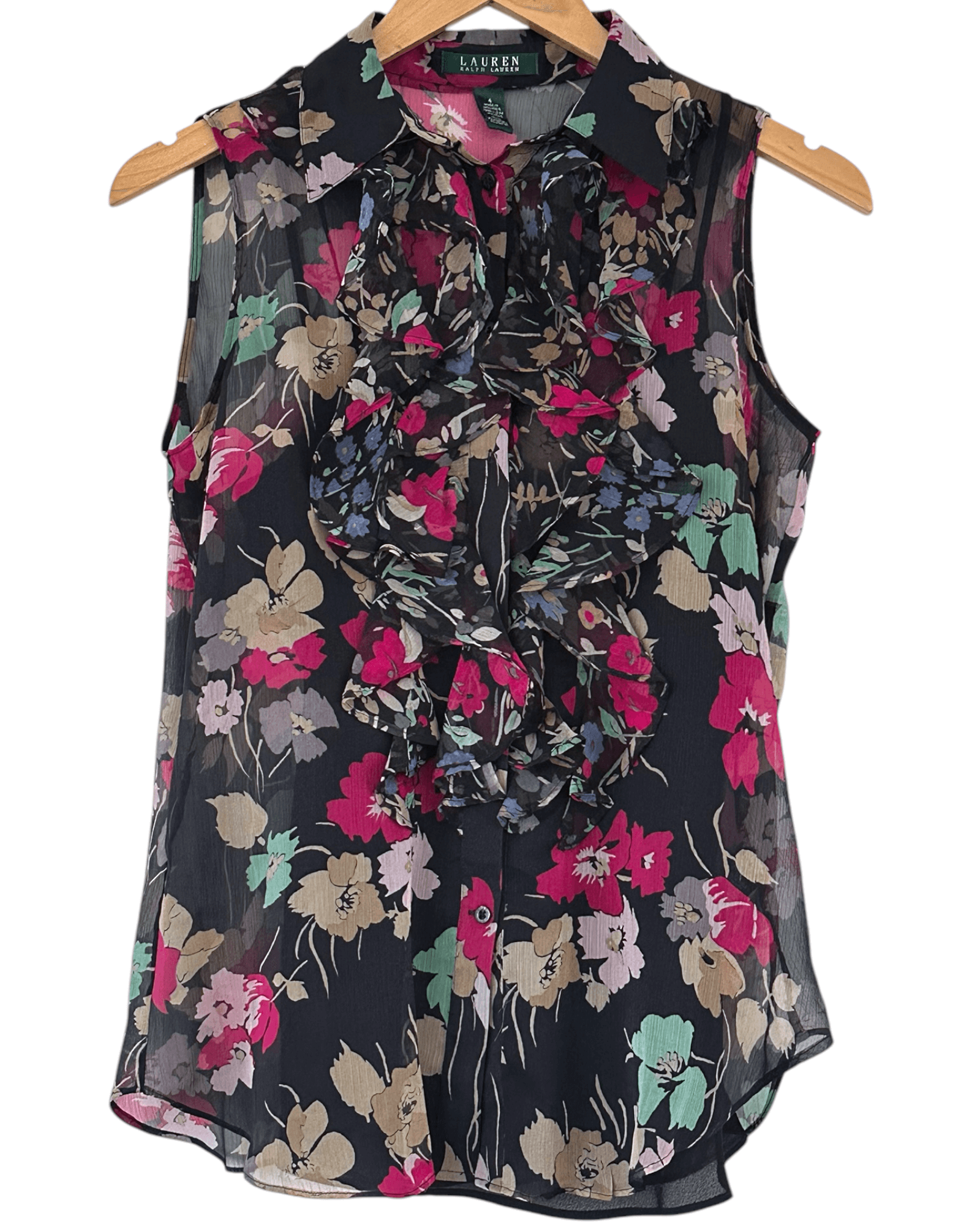 Dark Winer LAUREN floral sleeveless ruffle front blouse