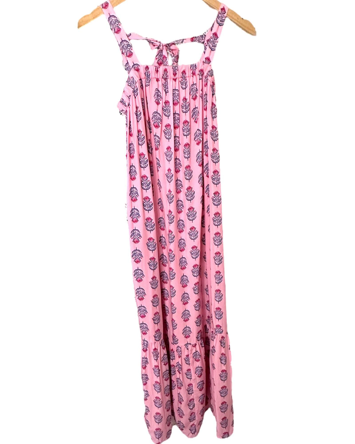 Dark Winter OLD NAVY pink print tie-back ruffle hem maxi sundress