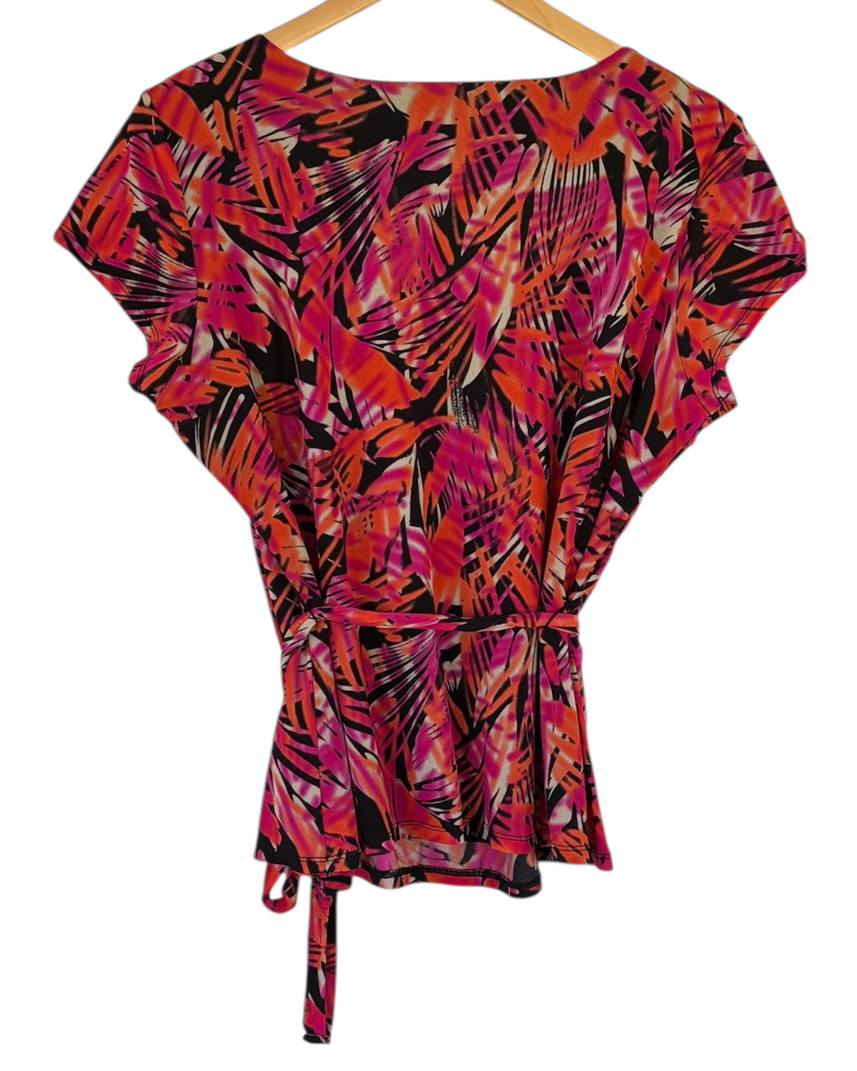 Dark Winter WORTHINGTON frond print cap sleeve scoop-neck blouse