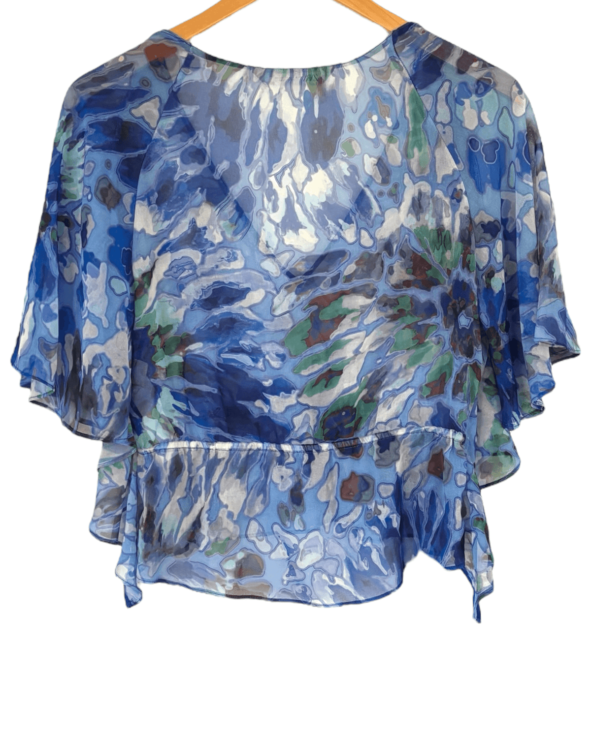 Dark Winter ZARA watercolor print deep-v ruffle blouse