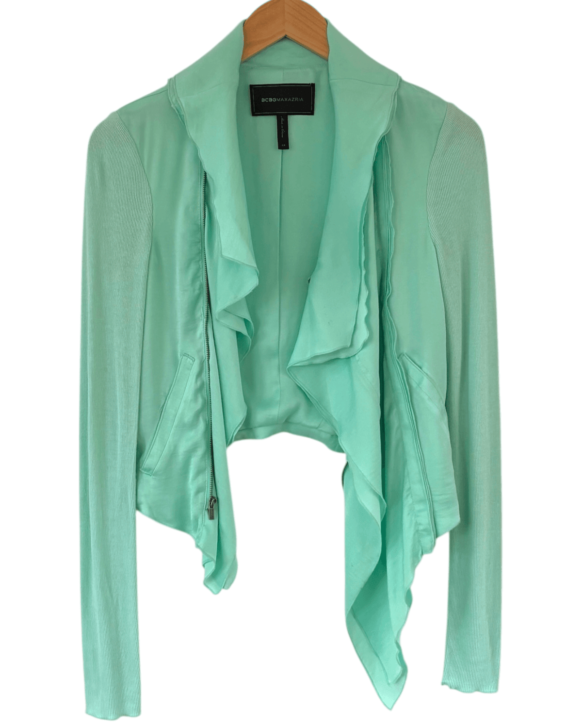 Light Spring BCBGMAXAZIA-minty-asymmetric-ruffle-front-jacket