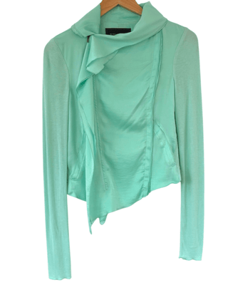 Light Spring Minty Asymmetric Ruffle Front Jacket
