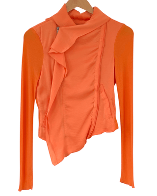 Light Spring Papaya Asymmetric Ruffle Front Jacket