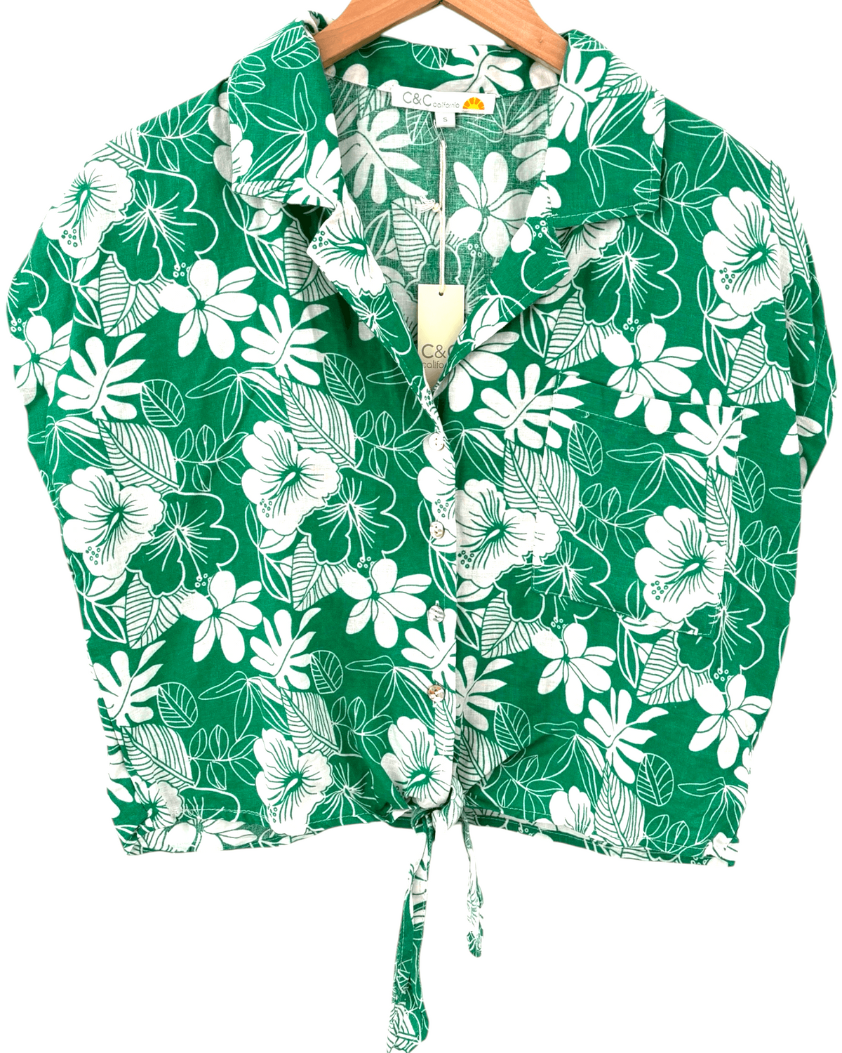 Light Spring C&amp;C CALIFORNIA tropical print tie-front camp shirt