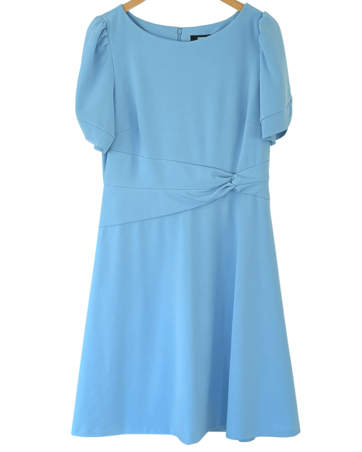 Light Spring DKNY cielo blue twist sleeve fit and flare dress